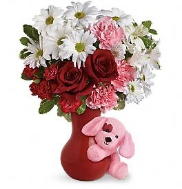 Send A Hug Puppy Love Bouquet with Red Roses